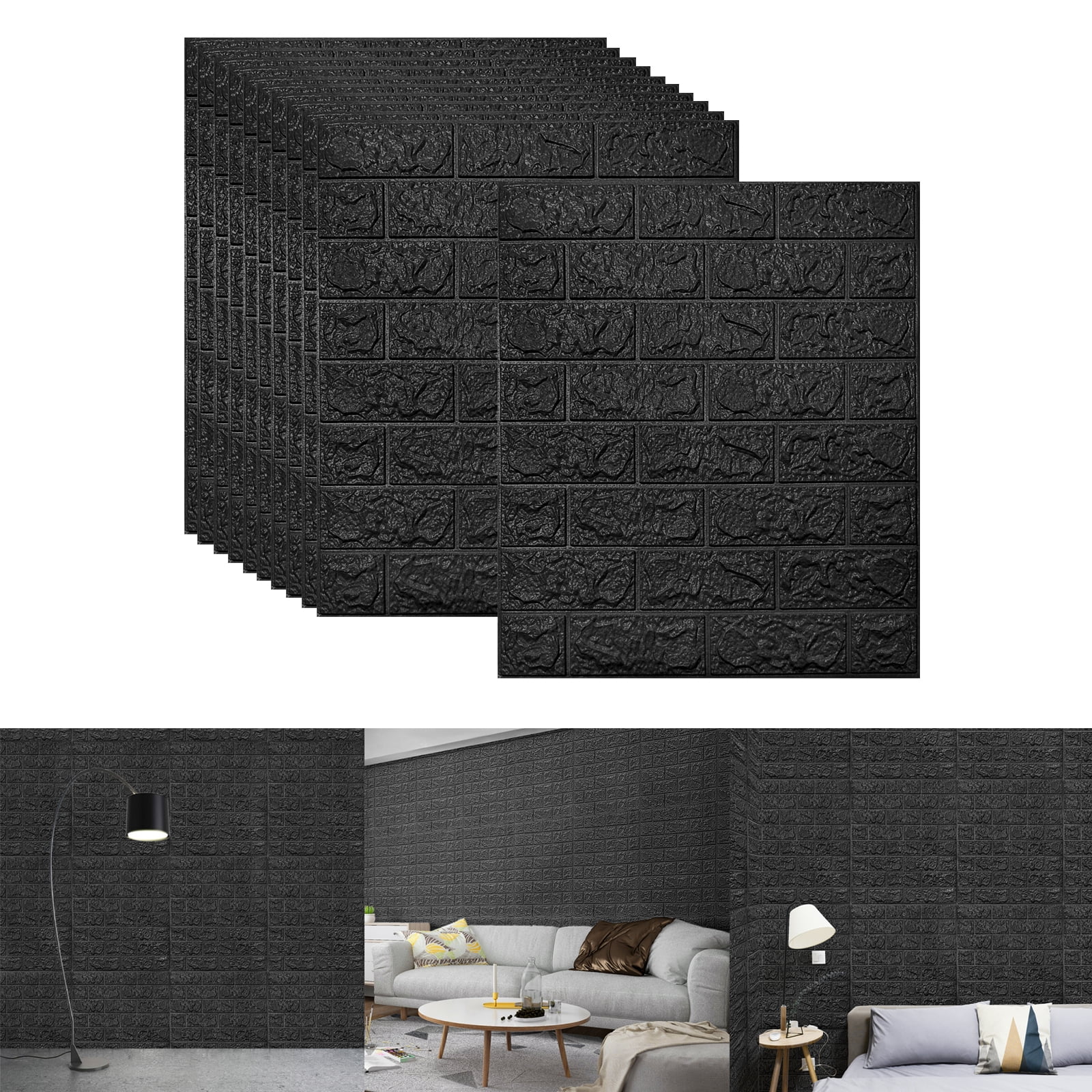 Art3d Black, 3D Wall Panels Wallpaper 4.5 Sq. ft, 10 Count