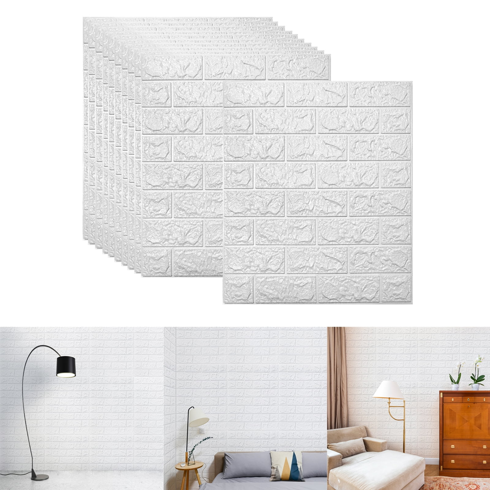 10 Pcs 3D Wall Panels，Peel and Stick White Brick Wallpaper Faux Foam Brick（14.5 sq.ft）