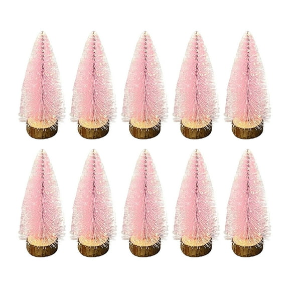 10 Pcs 4 Inch Mini Christmas Trees, Bottle Brush Christmas Village Trees with Wooden Base, Mini Plastic Tabletop Trees for Holiday Home Décor, DIY Crafts, Winter Village Display & Miniature Ornaments
