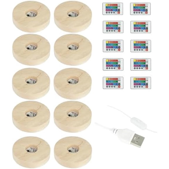 10 Pcs 4 Inch Wooden Light Stand Base with Remote Control, Colorful Led Lights Stand, Crystal Glass Resin Art Display Base for 3D Laser$$Home Decor, Kitchen, & Other