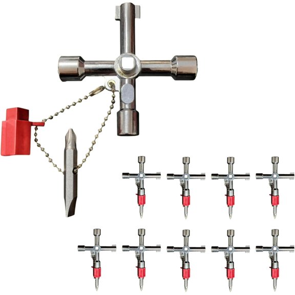 10 Pcs 4 Way Cross Key: Multifunction Universal Intersect Key for Gas Meter,Plumbers, Faucet, Electricians, Train Door, Electrical Cupboard Box Elevator water Meter Valve Opening