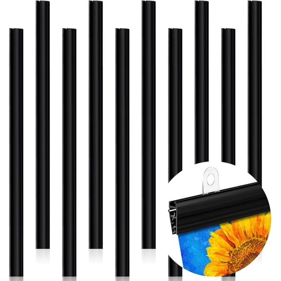 10 Pcs 48 Inch Poster Hanger Frame Hanging Rails for Posters Clips Signs Maps Picture Holder Plastic Tapestry Banner Art Wall Display(Black)