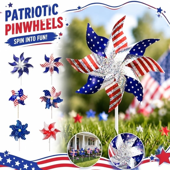 10 Pcs 4th of July Decorations, Patriotic Memorial Day Pinwheels Fourth of July Red White and Blue Labor Day Windmills Independence Day Parade Outdoor Yard Garden Party Decor