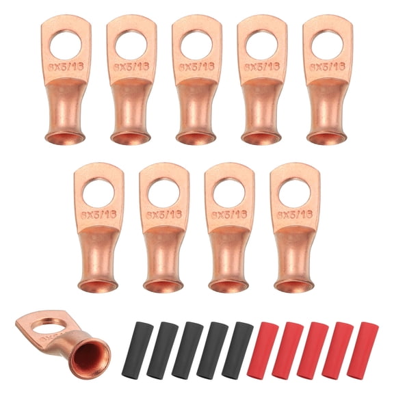 10 Pcs 5/16" Stud 6AWG Battery Cable End with 10pcs 3:1 Heat Shrink, Gold