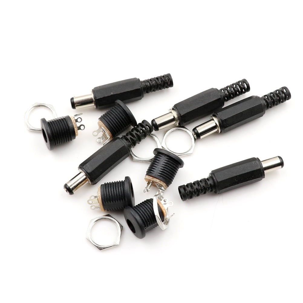 10 Pcs 5.5mm x 2.1mm Male DC Power Plug Connector Screw Lock Female Panel Socket