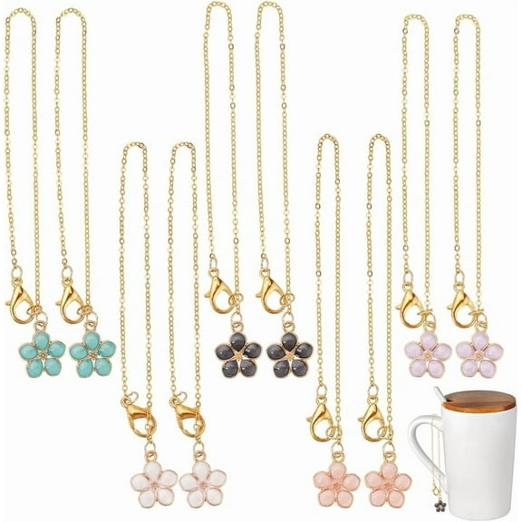 10 Pcs 5 Colors Flower Wine Glass Charm Markers Tags Enamel Alloy Flower Wine Charms with Lobster Clasps and Cable Chains for Glasses Tumbler Cup Wine Tasting Party Gift