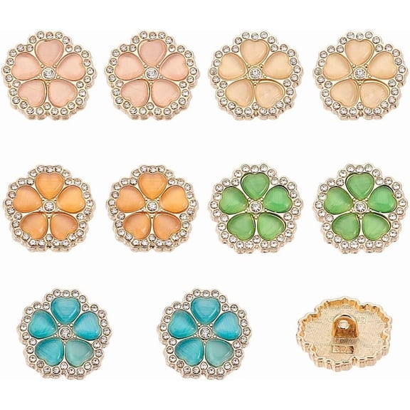 10 Pcs 5 Colors Rhinestone Button Colorful Rhinestone Decoration Buttons with Holes Diamond Metal Buttons for Clothes Craft Multi-color