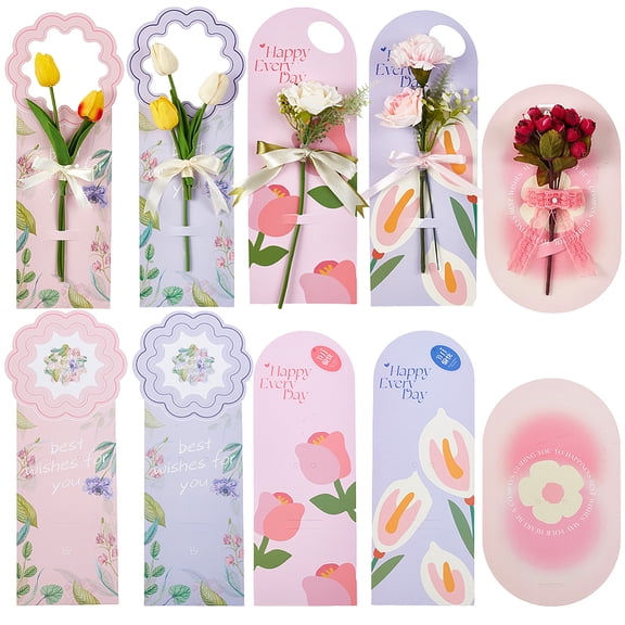 10 Pcs 5 Styles Handheld Flower Wrapping Box Floral Packaging Paper Gift Single Rose Bouquet Portable Box Decor