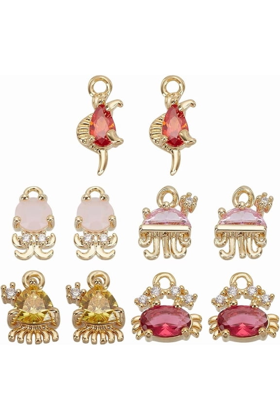 10 Pcs 5 Styles Sea Animal Rhinestones Pendant Ocean Pendant Marine Animal Theme Brass Pendant Octopus Dinosaur Squid Crab Pendant Ocean Charms Animal Charms