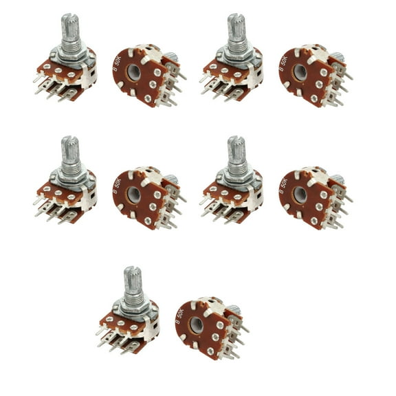 10 Pcs 50K ohm 6 Terminal Split Shaft Rotary Linear Dual Taper Potentiometer