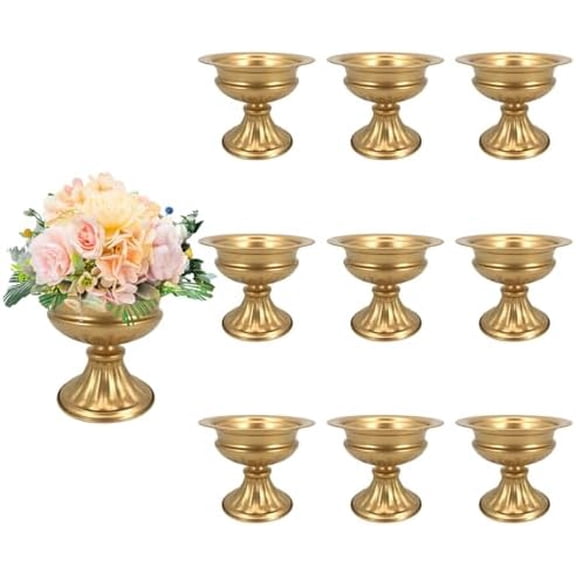 10 Pcs 6.4 in Gold Vases for Table Centerpieces,Metal Vintage Flower Arrangement Pots Gold Compote Pedestal Vase Wedding Centerpieces Vase for Weddings Party Decorations Birthday Anniversary