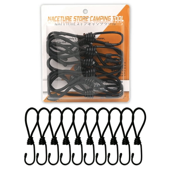 10 Pcs 6 Inch Heavy Duty Small Bungee Cord with Hooks - Perfect for Camping, Luggage, Tents