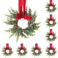 thumbnail image 1 of 10 Pcs 8.66 Inch Mini Christmas Cabinet Wreath, Artificial Rattan Small Wreath with Ribbon Bow & Red Berries, Farmhouse Hanging Ornament for Kitchen, Window, Door Xmas Holiday Decor, 1 of 5