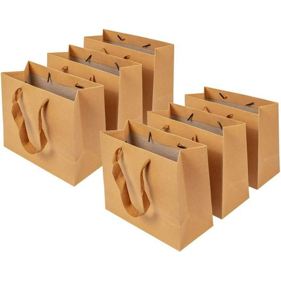 10 Pcs 8.66" Long Rectangle Kraft Paper Pouches Gift Shopping Bags with Nylon Thread Handles