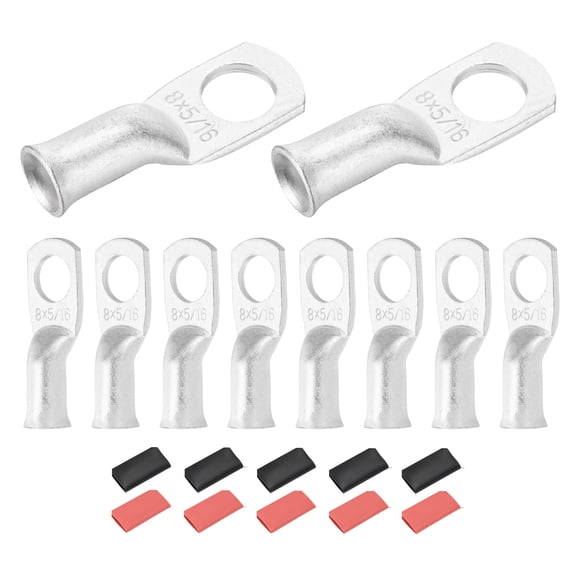 10 Pcs 8 AWG - 5/16" Tinned Copper Cable Lugs, Battery Cable End with 10pcs Heat Shrink