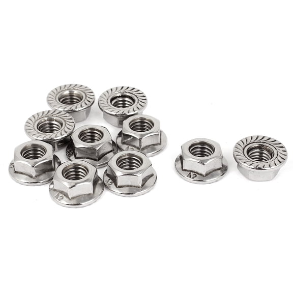 Unique Bargains 10Pcs 8mm Height 5/16" M8 Thread Stainless Steel Serrated Hex Flange Lock Nuts