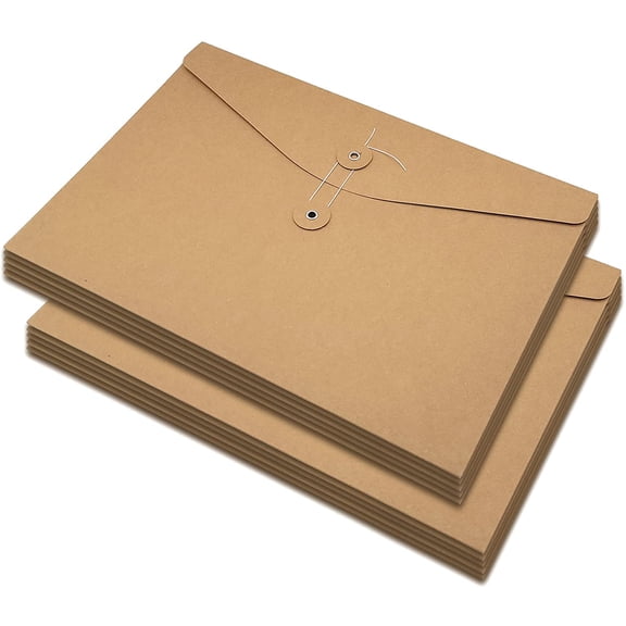 10 Pcs A4 Kraft String Envelope File Folders Organizer for Projects | Contracts Bills Meeting Documents Pockets Office Supplies (Horizontal Version A4)