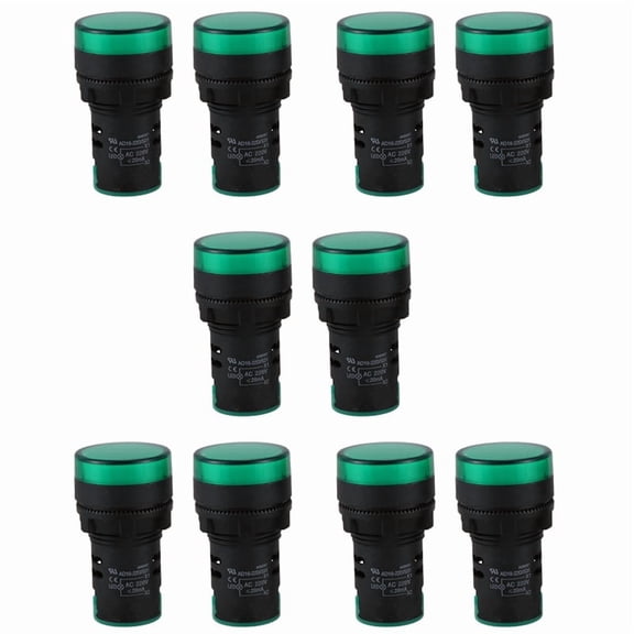 10 Pcs AC220V Green LED Power Indicator Pilot Signal Light Lamp 22mm Dia,10 x LED Indicator Pilot Lights,Green light
