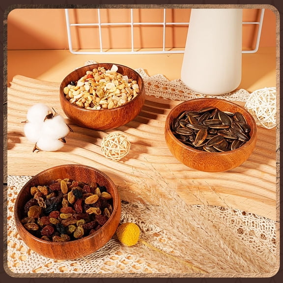 10 Pcs Acacia Wooden Bowls Small Calabash Bowls Round Wood Salad Hand Carved Calabash Dip Tray for Serving Popcorn Pasta Coconut Nuts Sauce Appetizers Home Kitchen (4 Inch)