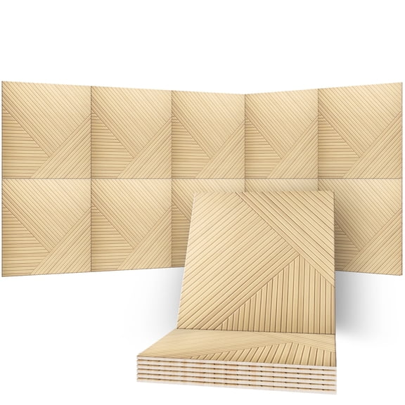 Colaeynoe 10 Pcs Acoustic Wall Panels, 23.62*23.62 Inch, 3D Wood Wall Panels, Self Adhesive Decorative Panels for Sound Absorption Wall Art -Nature