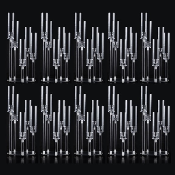 10 Pcs Acrylic Candelabra Centerpieces for Wedding,Clear 5 Arms Candlesticks Holder with Acrylic Shade for Dinner Party Valentine's day Centerpieces for Table Decoration Fit 0.8 LED Candle