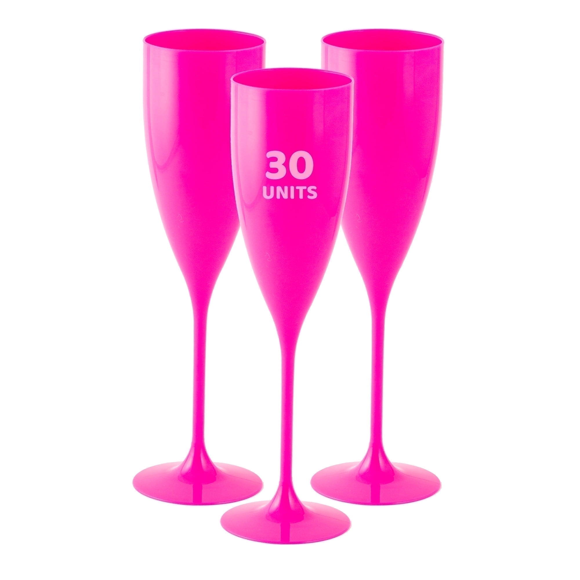 Grupo Mirandinha - 30 Pink Acrylic Champagne Flutes, 5.4 fl oz, BPA-Free, Shatterproof & Elegant