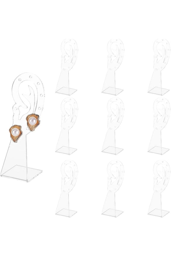 10 Pcs Acrylic Earring Display Holder Ear-Shape Jewelry Earring Display Stand Rack 9 Holes Earring Hanger Board Earring Pegboard Organizer for Dangle Earring Necklace Display Clear diy