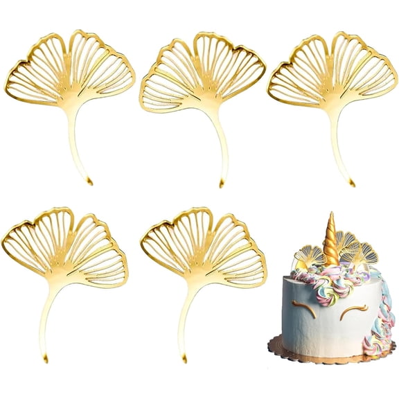 10 Pcs Acrylic Gold Ginkgo Leaves Cake Topper, Gold Ginkgo Cake Decorations, Diy Cake, for Birthday, Wedding, And Party Supplies Baking Accessories