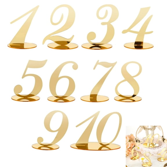 10 Pcs Acrylic Mirror Table Numbers GIXUSIL Banquets Reception Table Numbers Cards with Stand Holder for Wedding Party Birthday Anniversary Event Catering Decor (4" x 4.4", Gold)