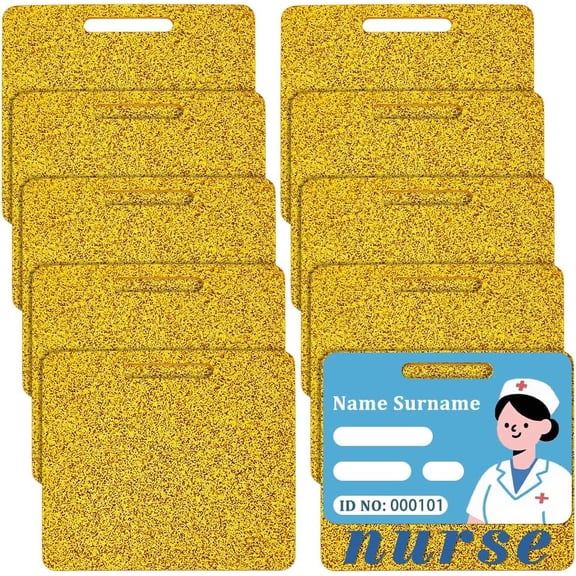 10 Pcs Acrylic Nurse Badge Buddies Gold Glitter Badge Holder Horizontal ID Name Identification Tags for Medical Student Work 3.07x3.38x0.08inch