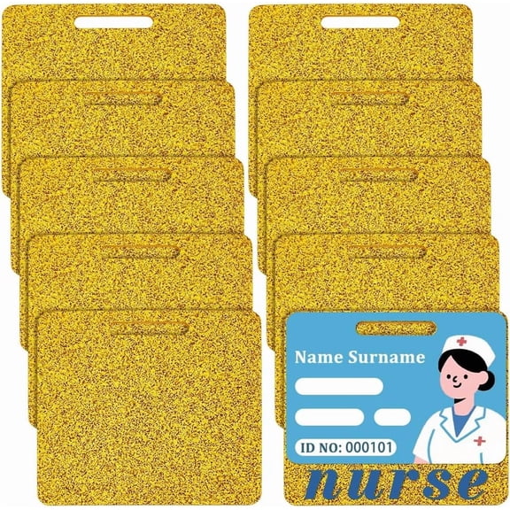 10 Pcs Acrylic Nurse Badge Buddies Gold Glitter Badge Holder Horizontal ID Name Identification Tags