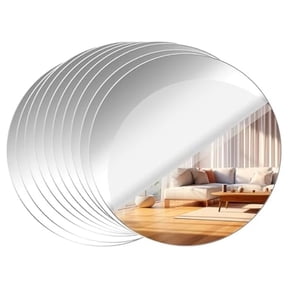10 Pcs Acrylic Round Mirror,Self-Adhesive Mirror Wall Stickers for Wedding and Home Decor,Circle Mirror for Table Decor,Topboutique Mirror for Candle Plate Set,Topboutique Makeup Mirror,8 inch,Silver