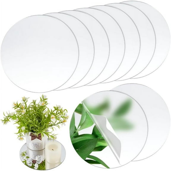 10 Pcs Acrylic Round Mirrors Silver Round Mirror Centerpieces for Tables Non Glass Mirror Plate Mirror Candle Plates for Crafts Wedding Party Wall Decorations 5.9inch in Diameter