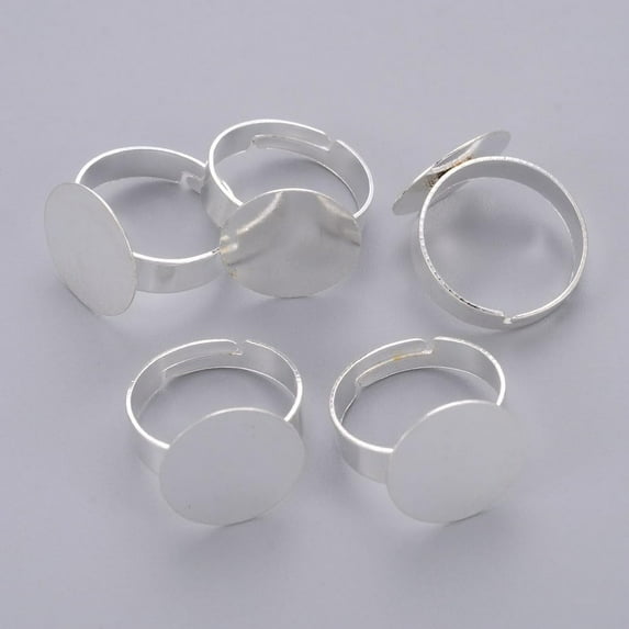 10 Pcs Adjustable Pad Ring Settings Iron Silver Color Plated Pad Ring Base Findings Fingerring Base Bezels for Jewelry Making Inner Diameter: 18mm 10pcs