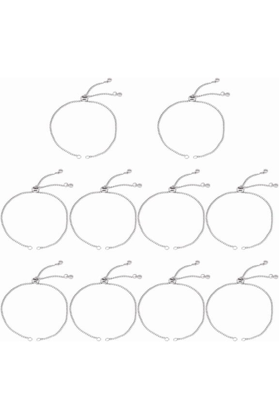 10 Pcs Adjustable Slider Bracelets 10-1/8 inch(25.8cm) Inches Long 304 Stainless Steel Adjustable Bracelet Chains Slider Semi Finished Chain