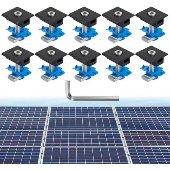 10 Pcs Adjustable Solar Panel Mounting Bracket Clamps 30mm/35mm Aluminum PV Support Mid Hardware with Nut Bolt, Unistrut Solar Panel Mount Kit Fit for Standard Unistrut Secure Solar Panel System
