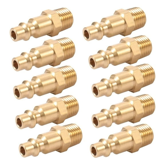 10 Pcs Air Compressor Fitting 1/4Inch Brass Quick-Connect Air Hose Fitting