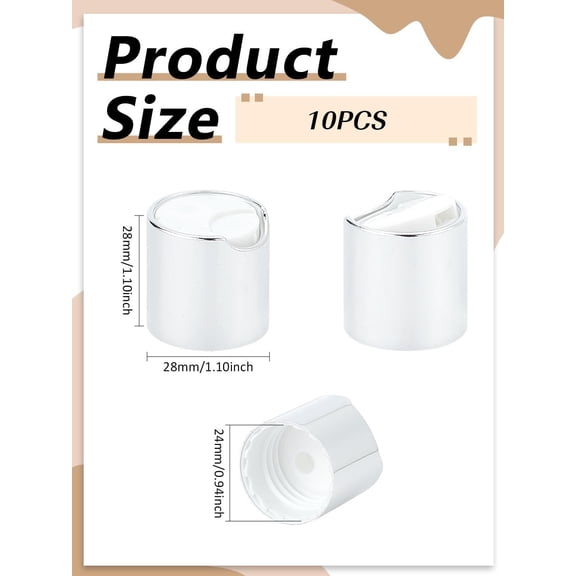 10 Pcs Aluminized Plastic Press Caps Replacement Disc Top Dispensing Lotion Bottle Closure for Squeeze Refillable Plastic Empty Shampoo Bottles 28x28mm Inner Diameter: 24mm