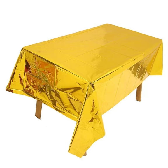 10 Pcs Aluminum Foil Rectangle Tablecloth Metallic Table Cover Waterproof Disposable Party Table Cloth Gold 53.93 x 72.04 Inch-