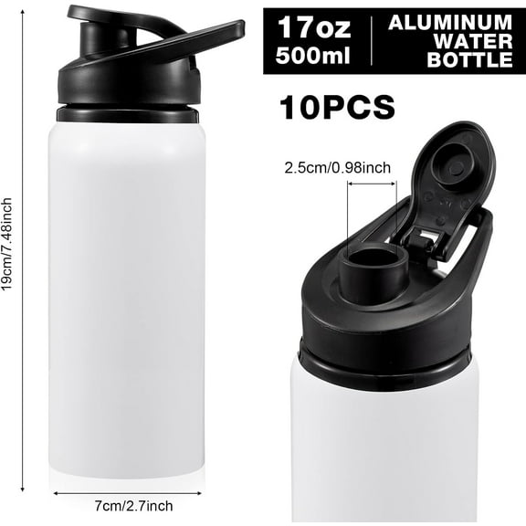 10 Pcs Aluminum Water Bottle 17 Oz Reusable Bike Snap Lid Lightweight Portable Sports Leak Proof Gym for Travel Camping Hiking