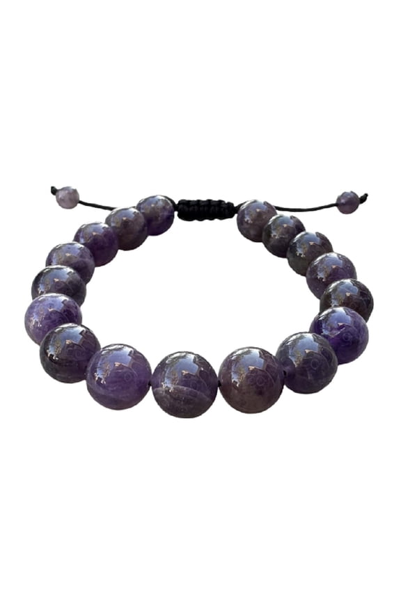 10 Pcs Amethyst Gemstone Round Bead Adjustable Bracelet 10mm, Genuine Crystal Bead Bracelet, Gift for Men & Women (Amethyst)