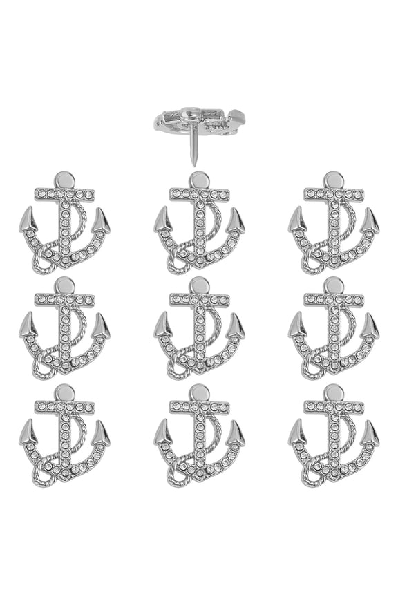 10 Pcs Anchor Brooch Pin Platinum Alloy Sailing Brooch Rhinestone Anchor Fashion Pin for Backpacks Hats and Jackets