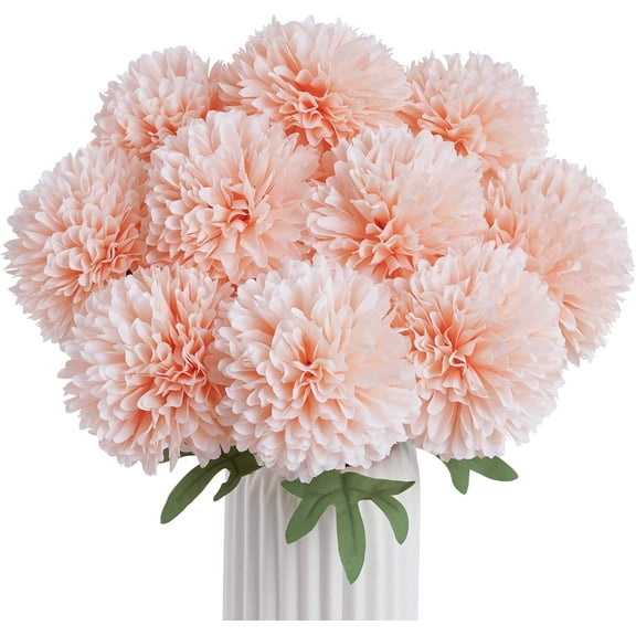 10 Pcs Artificial Chrysanthemum Ball Flowers, Large Silk Fake Mums Bouquet for Wedding, Artificial Flowers for Outdoors Indoor Floral Home Decor, Spring Easter Table Centerpiece