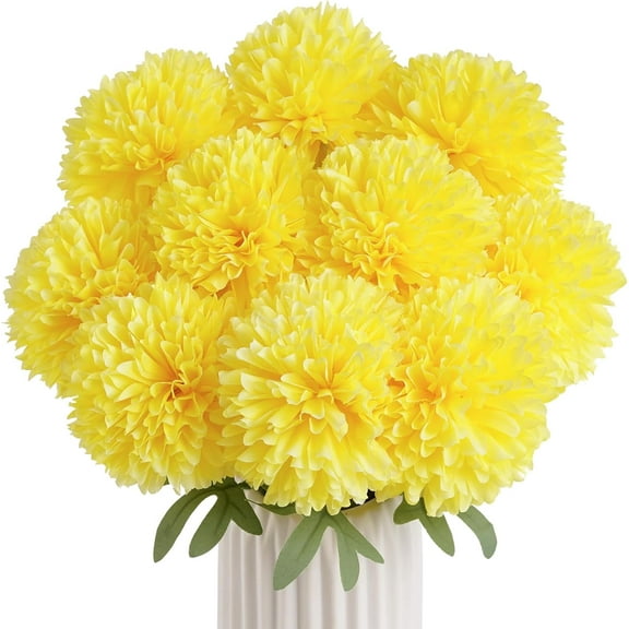 10 Pcs Artificial Chrysanthemum Ball Flowers, Large Silk Fake Mums Bouquet for Wedding, Artificial Flowers for Outdoors Indoor Floral Home Decor, Spring Easter Table Centerpiece