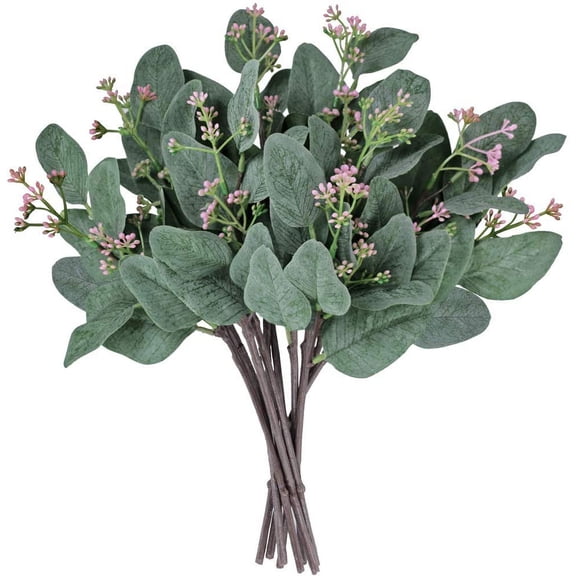 10 Pcs Artificial Eucalyptus Leaves Stems Bulk Artificial Seeded Eucalyptus Leaves Plant in Grey Green 11" Tall Artificial Greenery Holiday Greens Wedding Greenery A