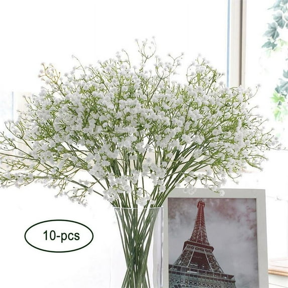 10 Pcs Artificial Fake Babys Breath Gypsophila Silk Flowers Bouquet, with Silk Ribbon, Wedding Party Home Decor, Gift for Mother's Day