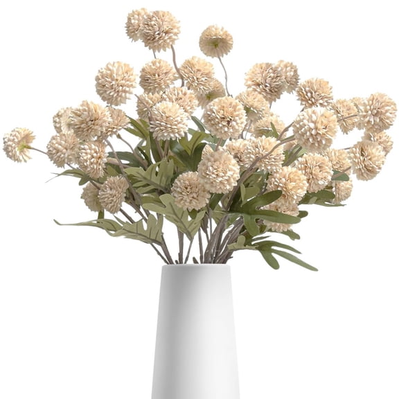 10 Pcs Artificial Flowers Pompon Mum Fake Flowers, Faux Small Mini Chrysanthemum Flowers, Realistic Faux Flowers for Room Decor Aesthetic, Living Room Farmhouse House Decor, Beige