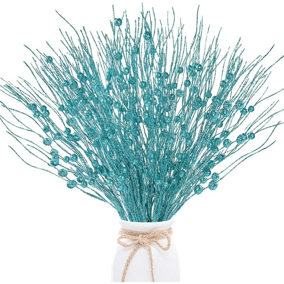 10 Pcs Artificial Glitter Berry Stem Ornaments 17 Inches Fake Christmas Picks Decorative Glitter Sticks for Christmas Tree DIY Wreath Crafts Gift Fireplace Holiday Home Decor
