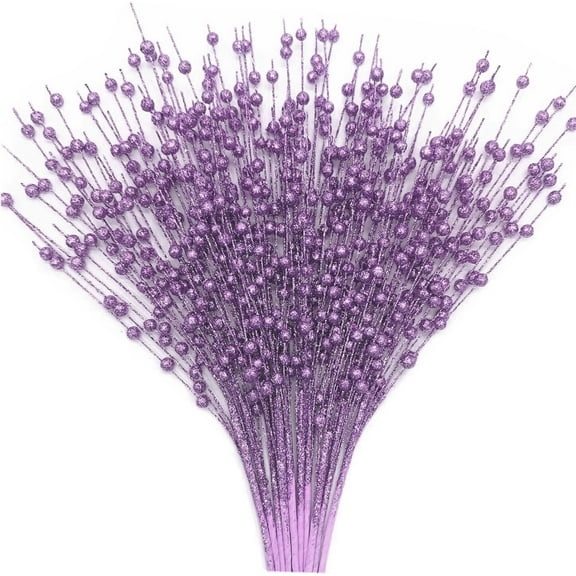 10 Pcs Artificial Glitter Berry Stem Ornaments 19in Christmas Berries Branches, Artificial Fruit Berry Picks for Xmas Tree Ornament(Color：Purple)