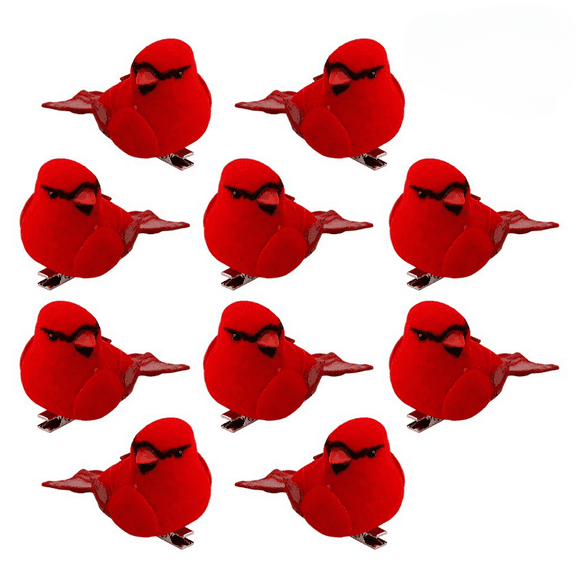 10 Pcs Artificial Red Cardinal Birds, Christmas Foam Birds Clip on Christmas Tree Ornament Decorations, DIY Crafts